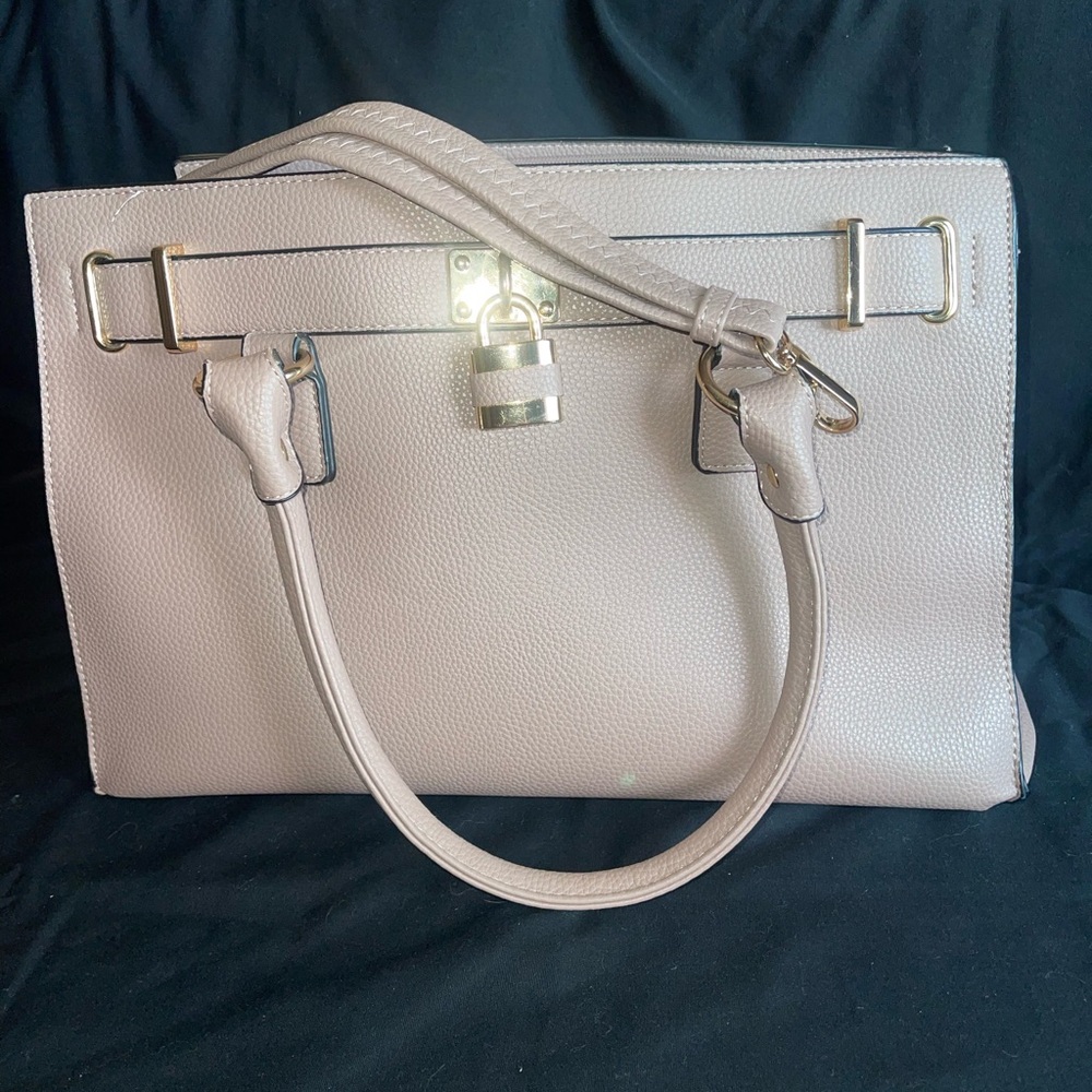 Women's Satchel Handbag - Cream Leather with Gold Hardware